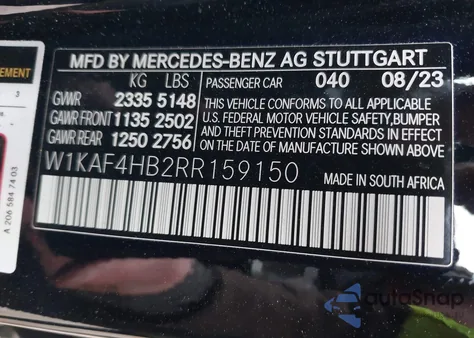 2024 Mercedes-Benz C 300 from USA, damaged, VIN W1KAF4HB2RR159150